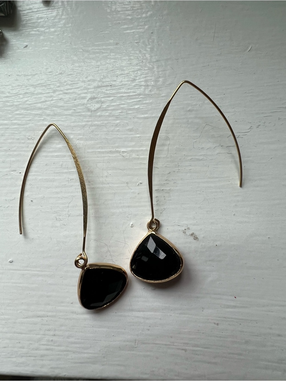 Gold Drop Earrings with Black Stone Accent